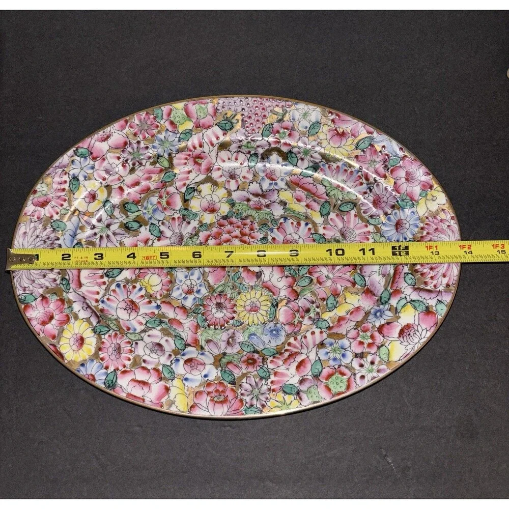Vintage Macau Floral Oval CeramicServing Platter